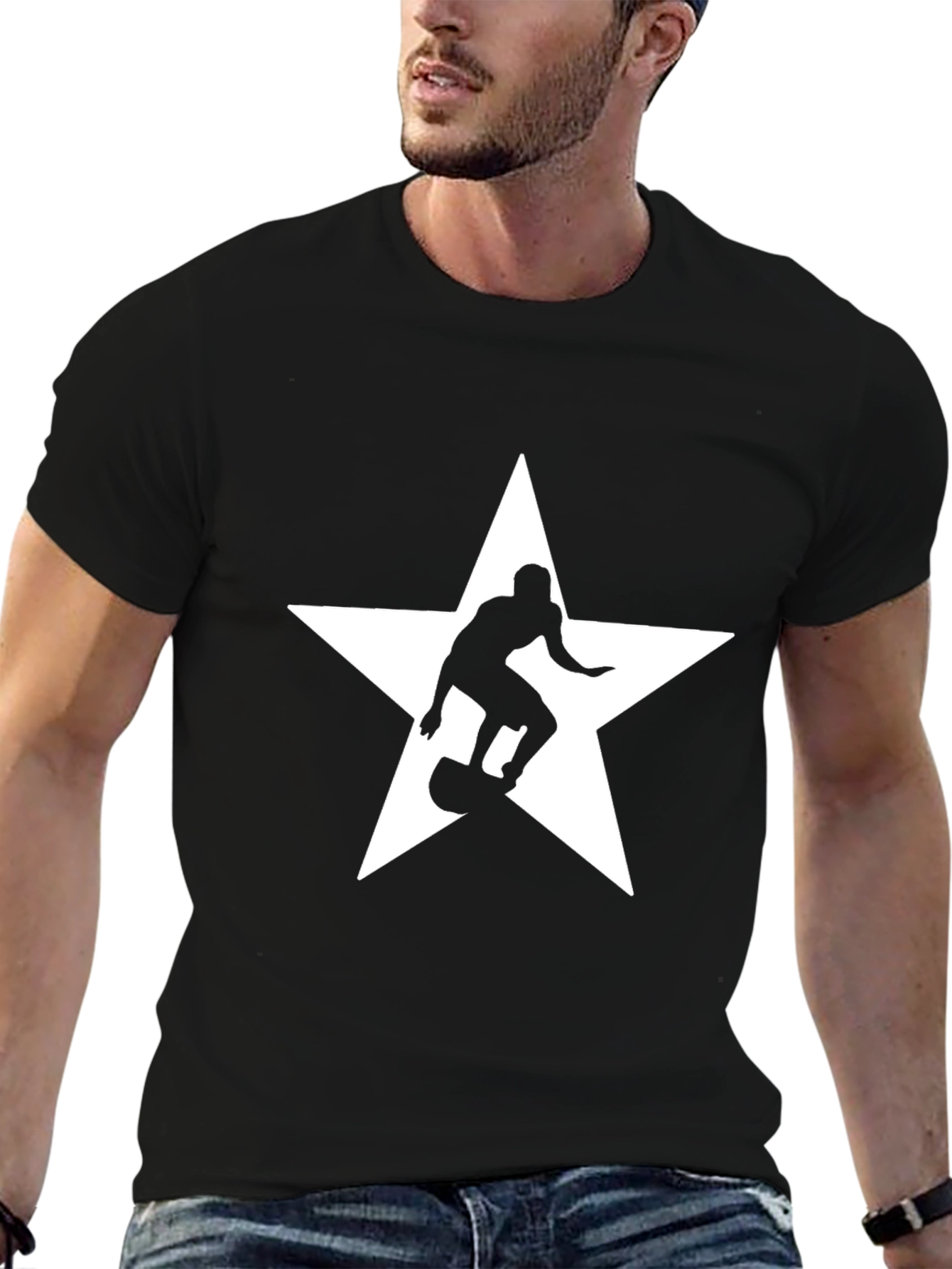 Skater Star Graphic Tee - Black Cotton T-Shirt