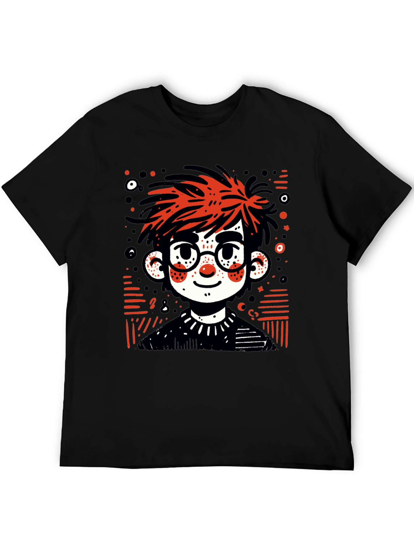 Cartoon Boy Graphic Tee - Black T-Shirt