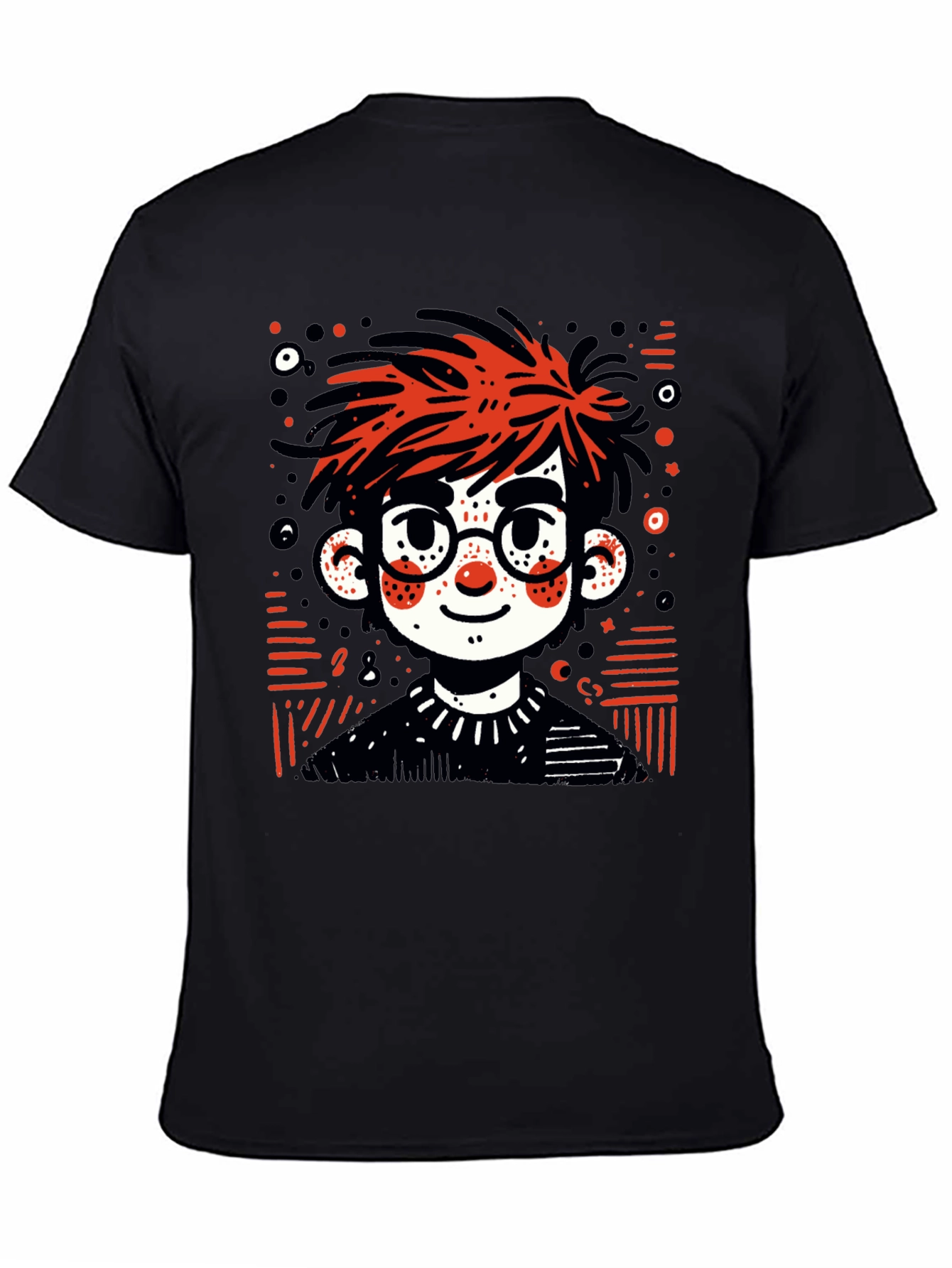 Cartoon Boy Graphic Tee - Black T-Shirt
