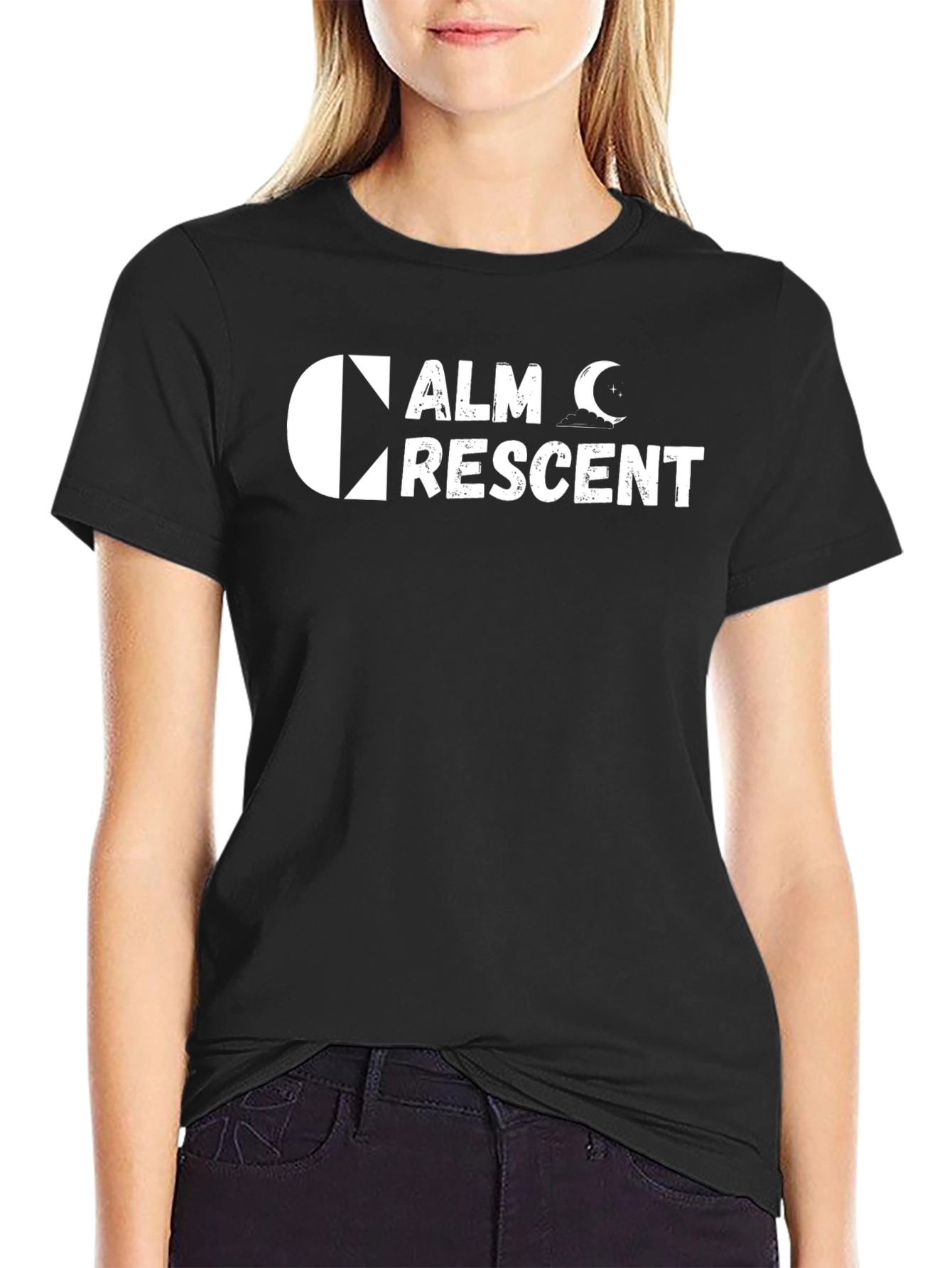 Calm Crescent Black T-Shirt - Unique Design