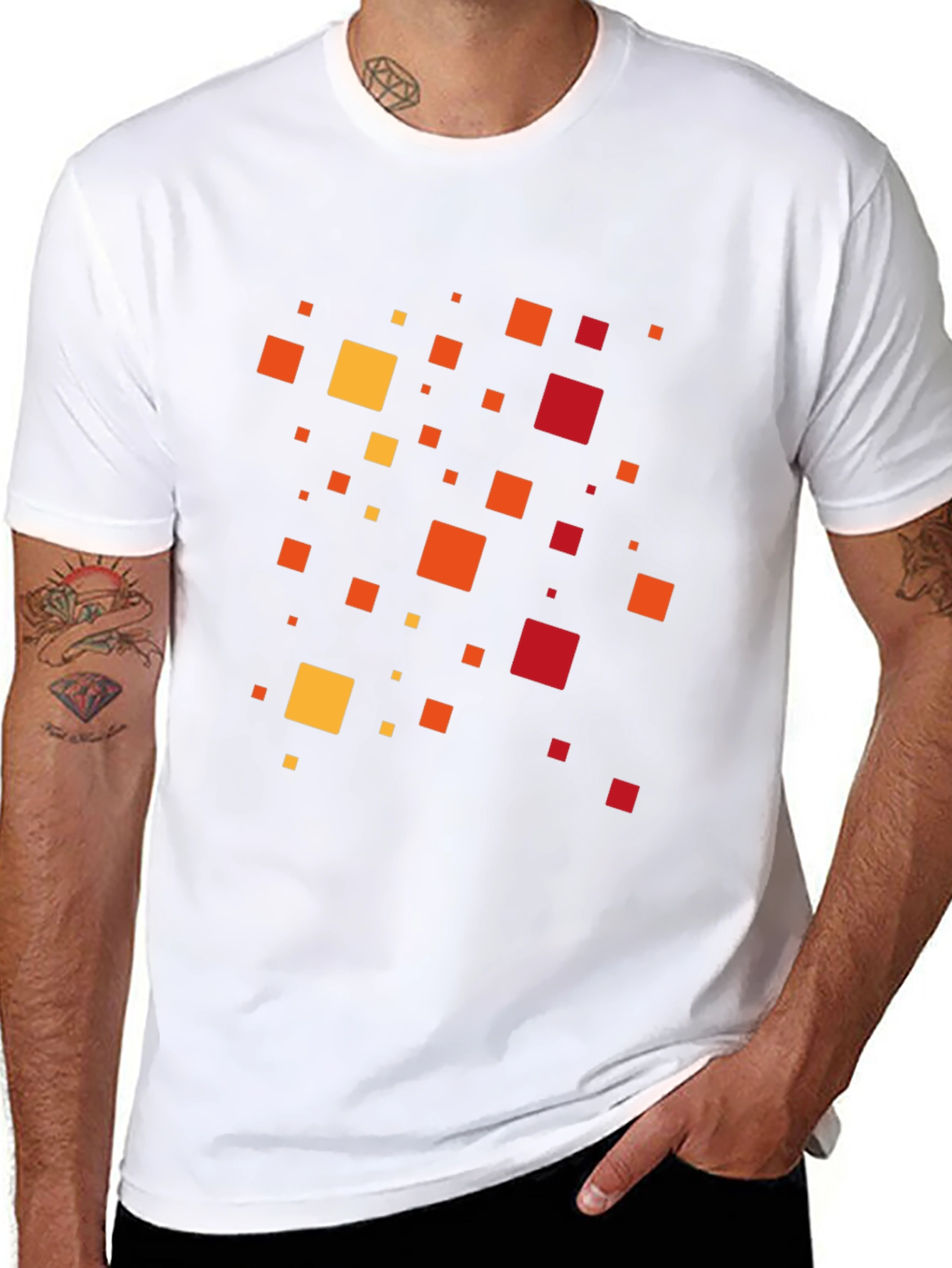 Geometric Square Pattern Black T-Shirt