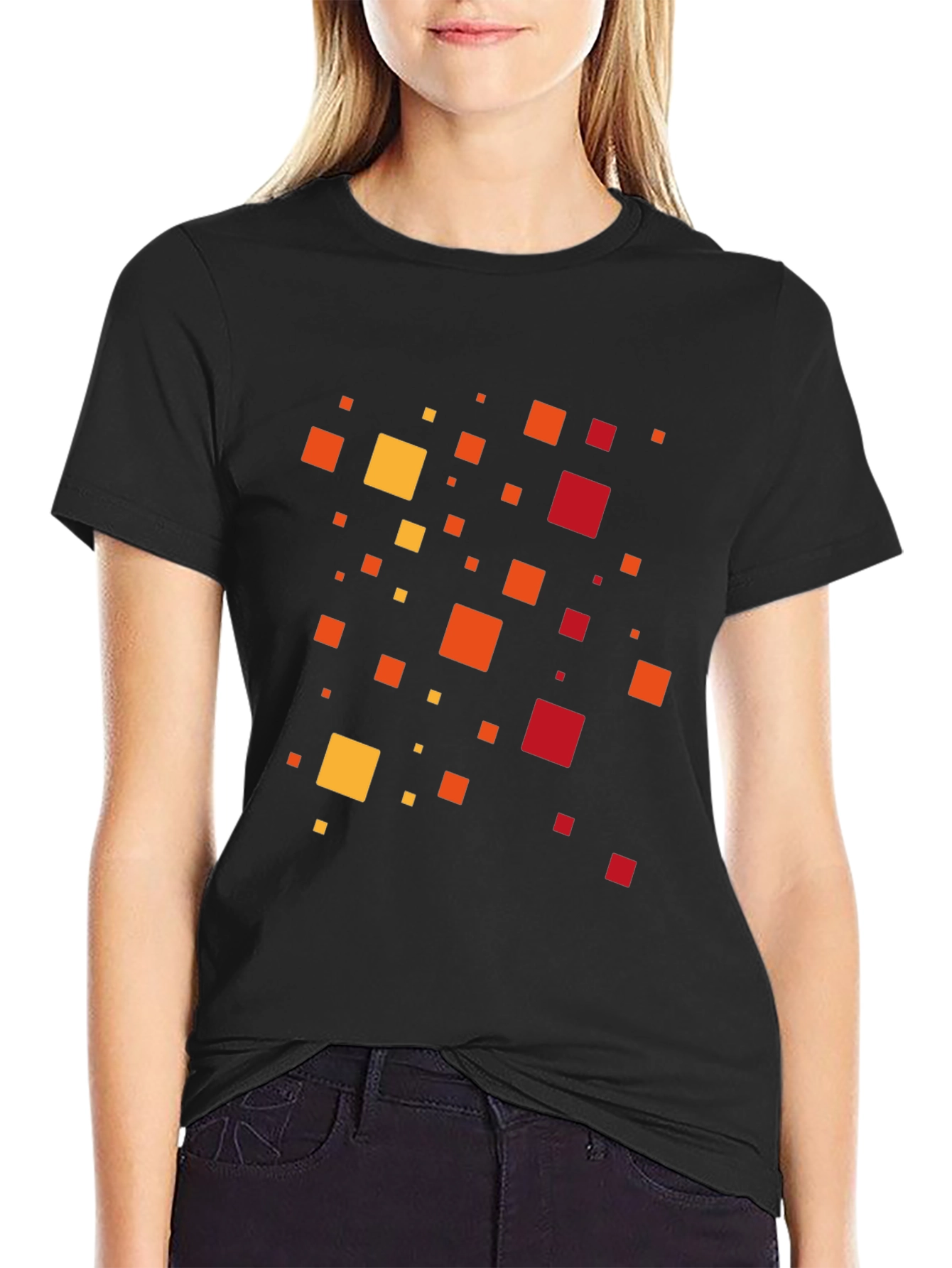 Geometric Square Pattern Black T-Shirt