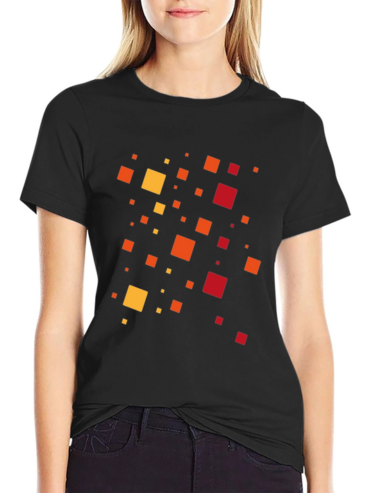 Geometric Square Pattern Black T-Shirt
