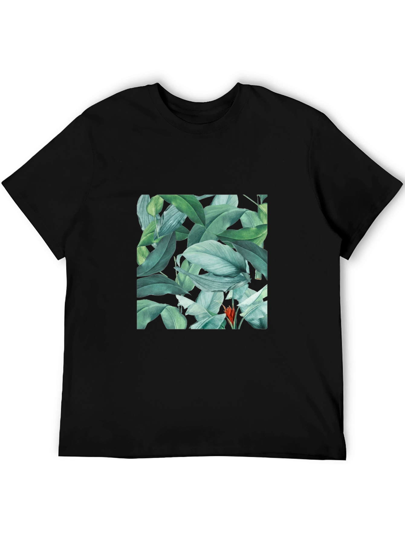 Tropical Leaves Print Black T-Shirt