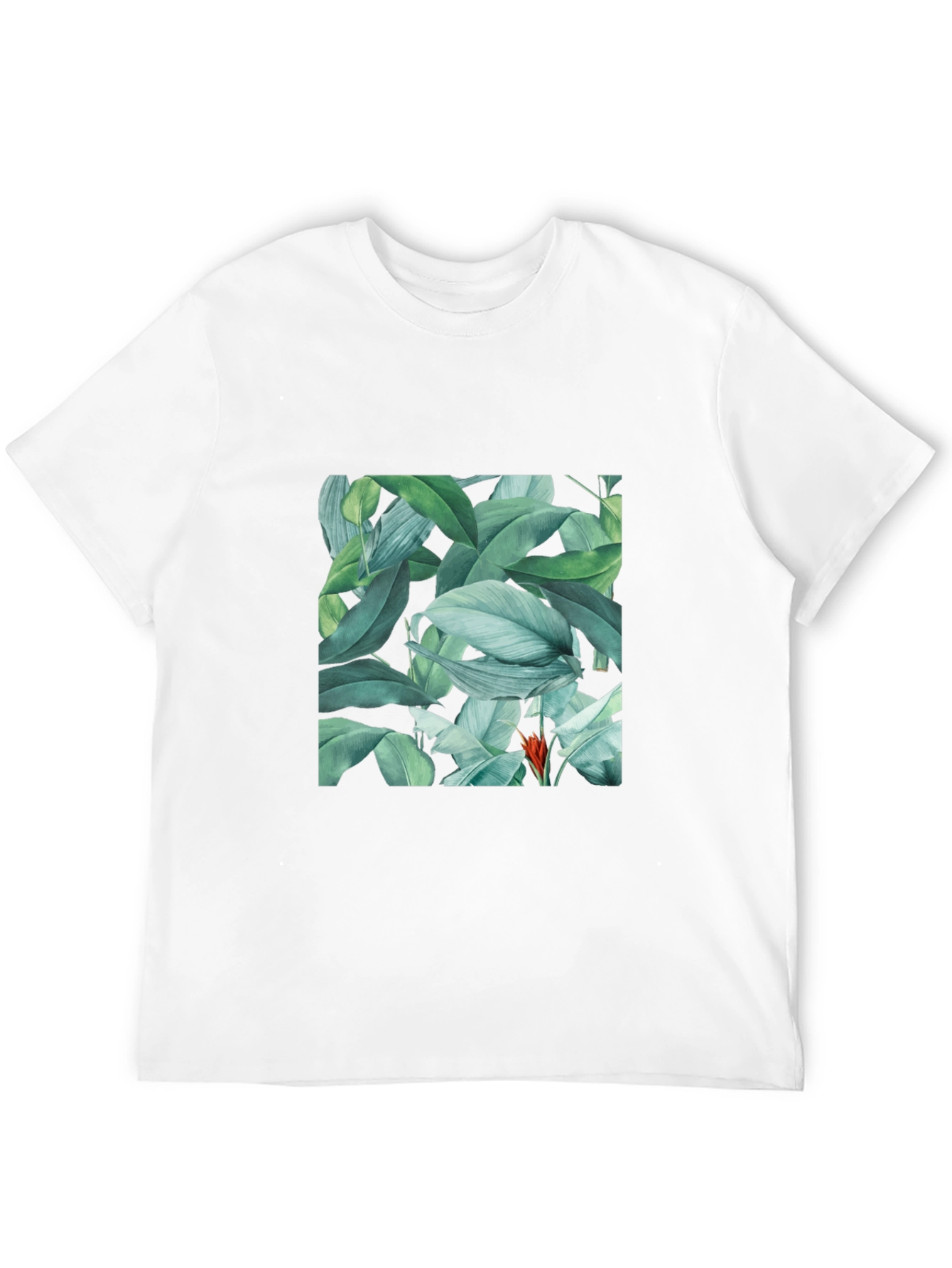 Tropical Leaves Print Black T-Shirt