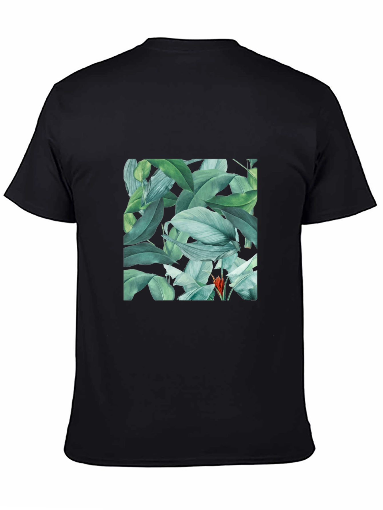 Tropical Leaves Print Black T-Shirt