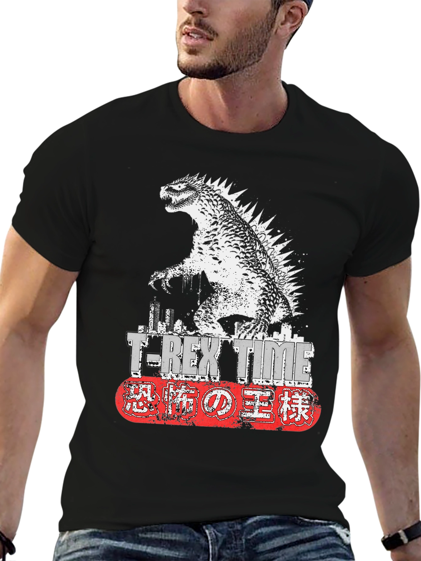 T-Rex Time Godzilla Graphic Black Tee