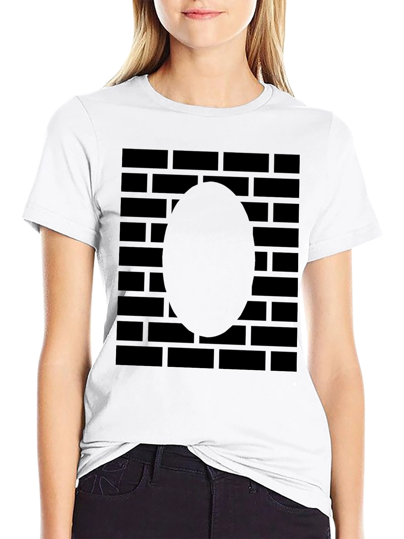Brick Wall Oval T-Shirt - Solid Black Graphic Tee