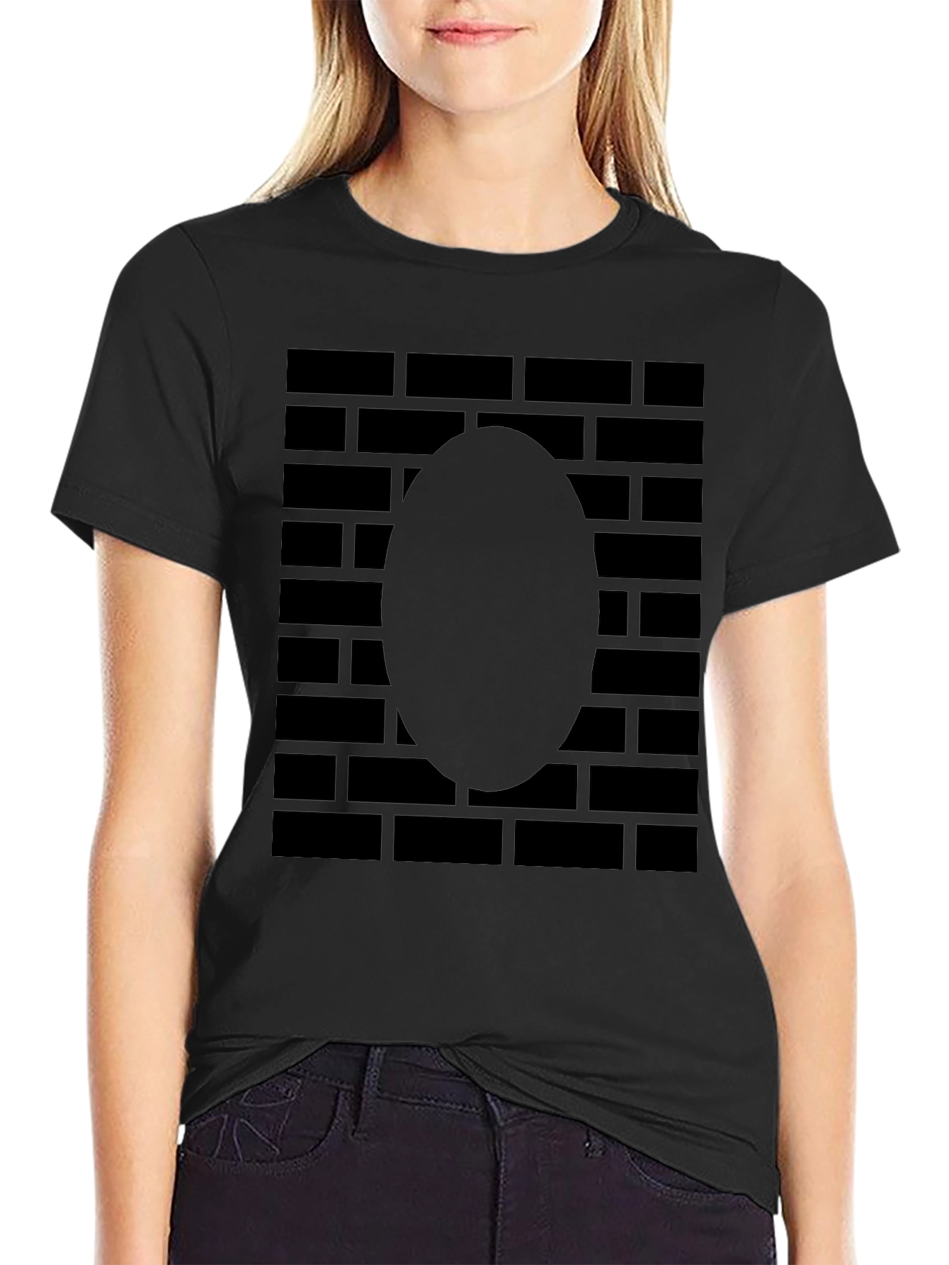 Brick Wall Oval T-Shirt - Solid Black Graphic Tee