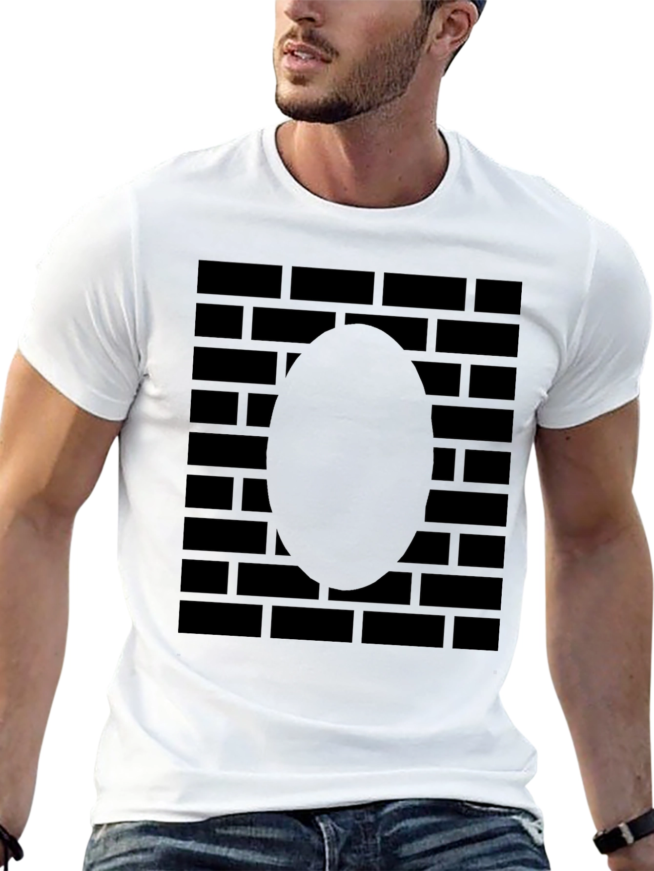 Brick Wall Oval T-Shirt - Solid Black Graphic Tee