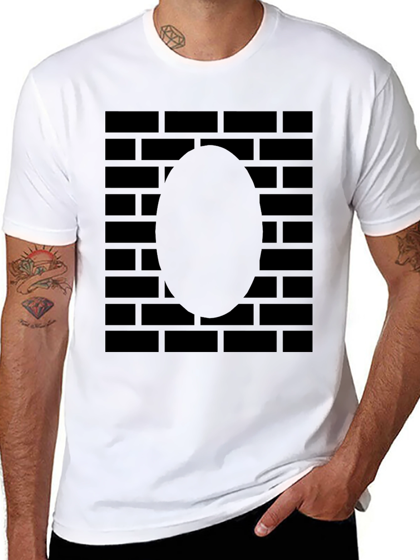 Brick Wall Oval T-Shirt - Solid Black Graphic Tee