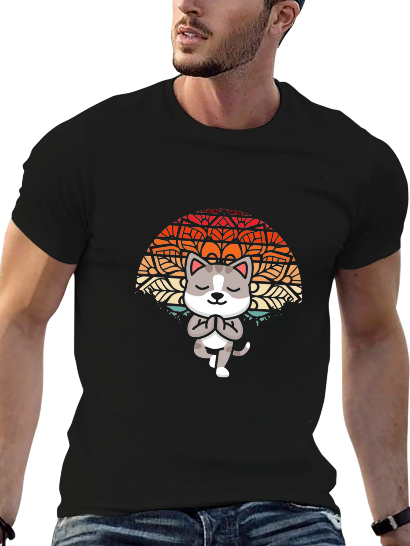 Yoga Cat Mandala Graphic Tee