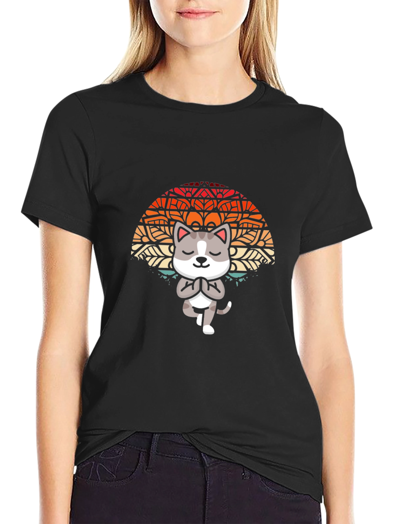 Yoga Cat Mandala Graphic Tee