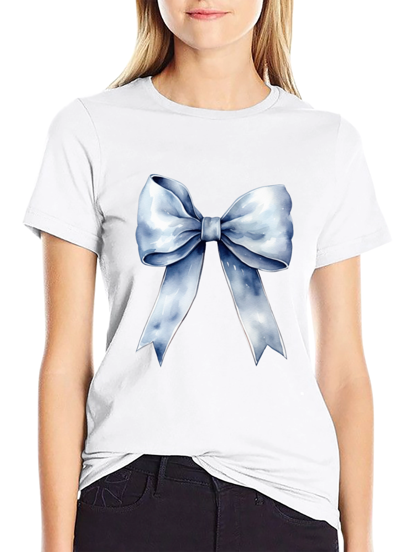 Bow Graphic Tee - Stylish Black Cotton T-Shirt