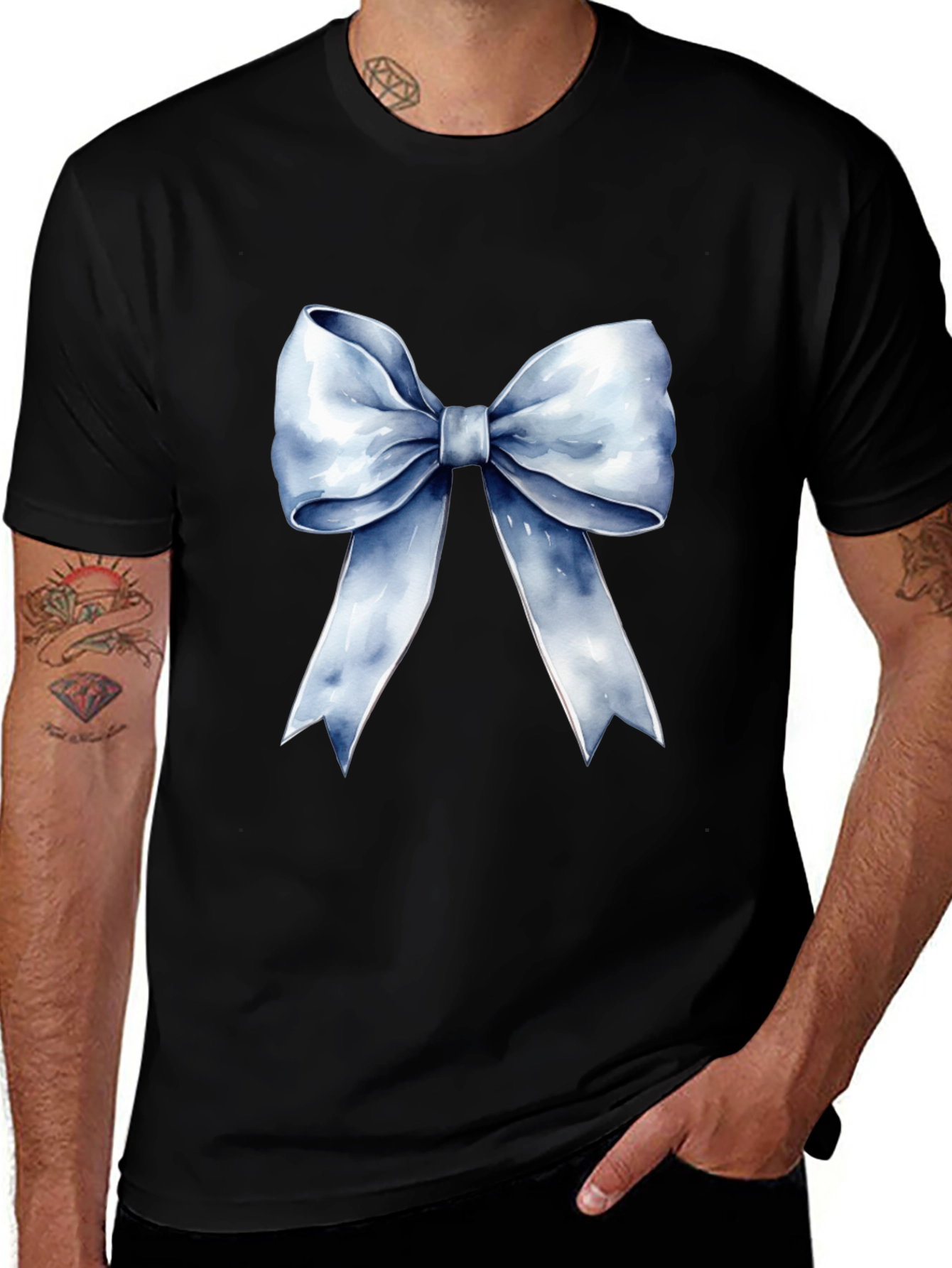 Bow Graphic Tee - Stylish Black Cotton T-Shirt