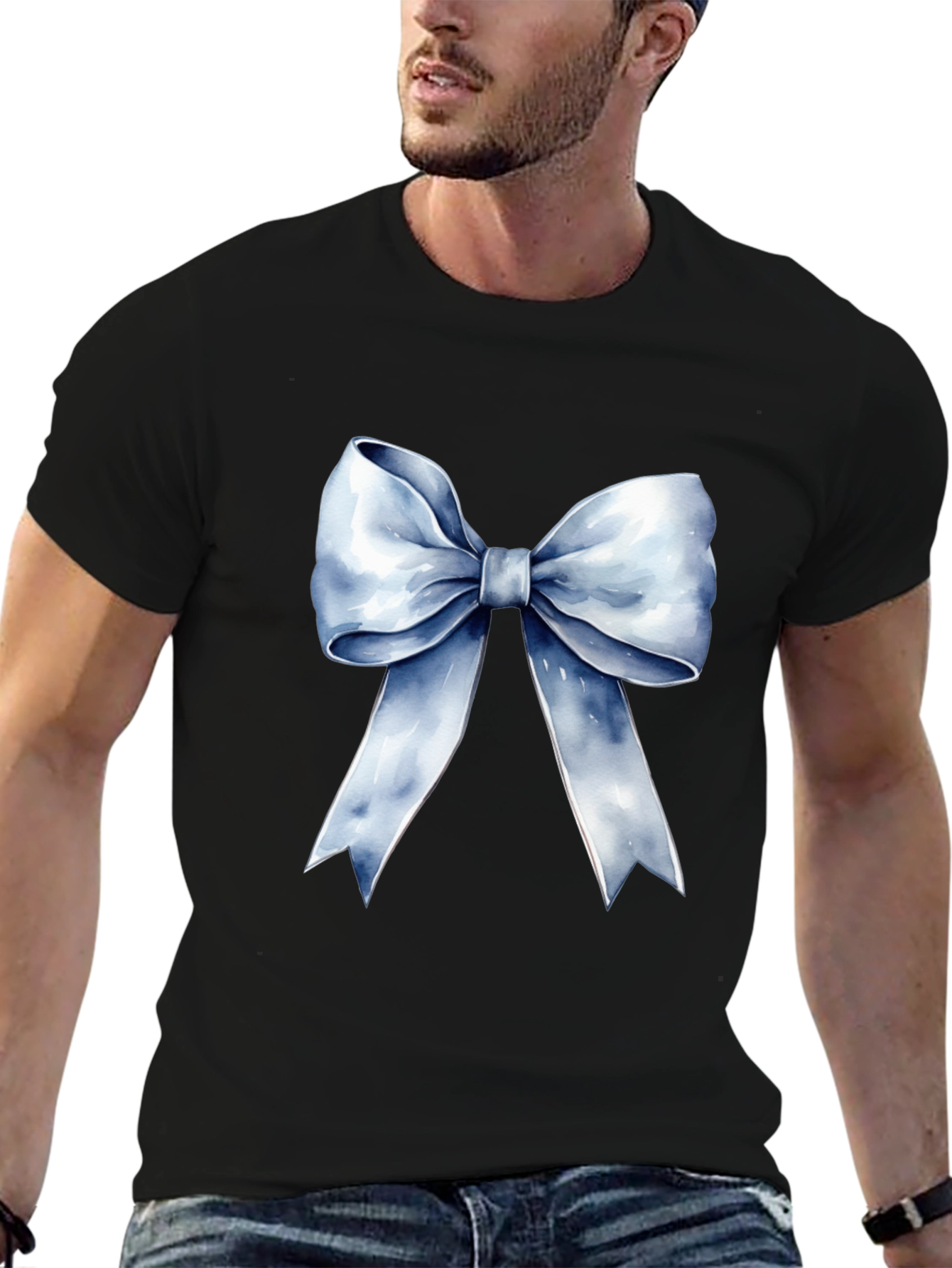Bow Graphic Tee - Stylish Black Cotton T-Shirt