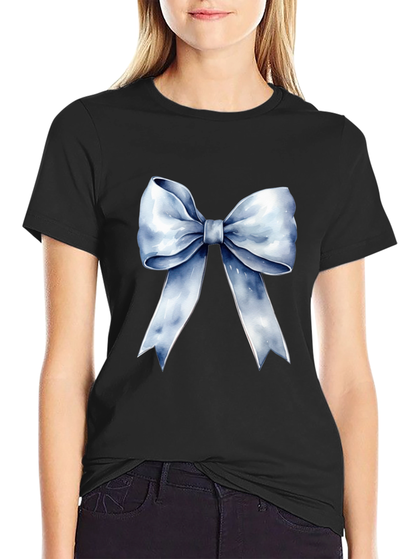 Bow Graphic Tee - Stylish Black Cotton T-Shirt