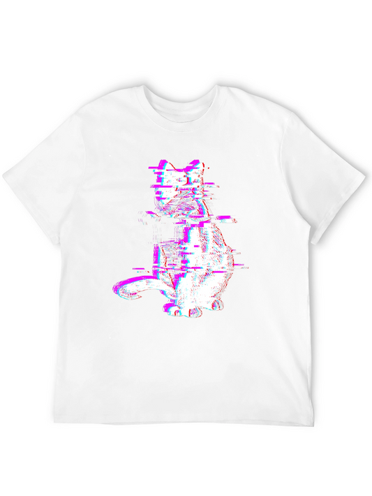 Glitch Cat Graphic Tee - Trendy Black T-Shirt