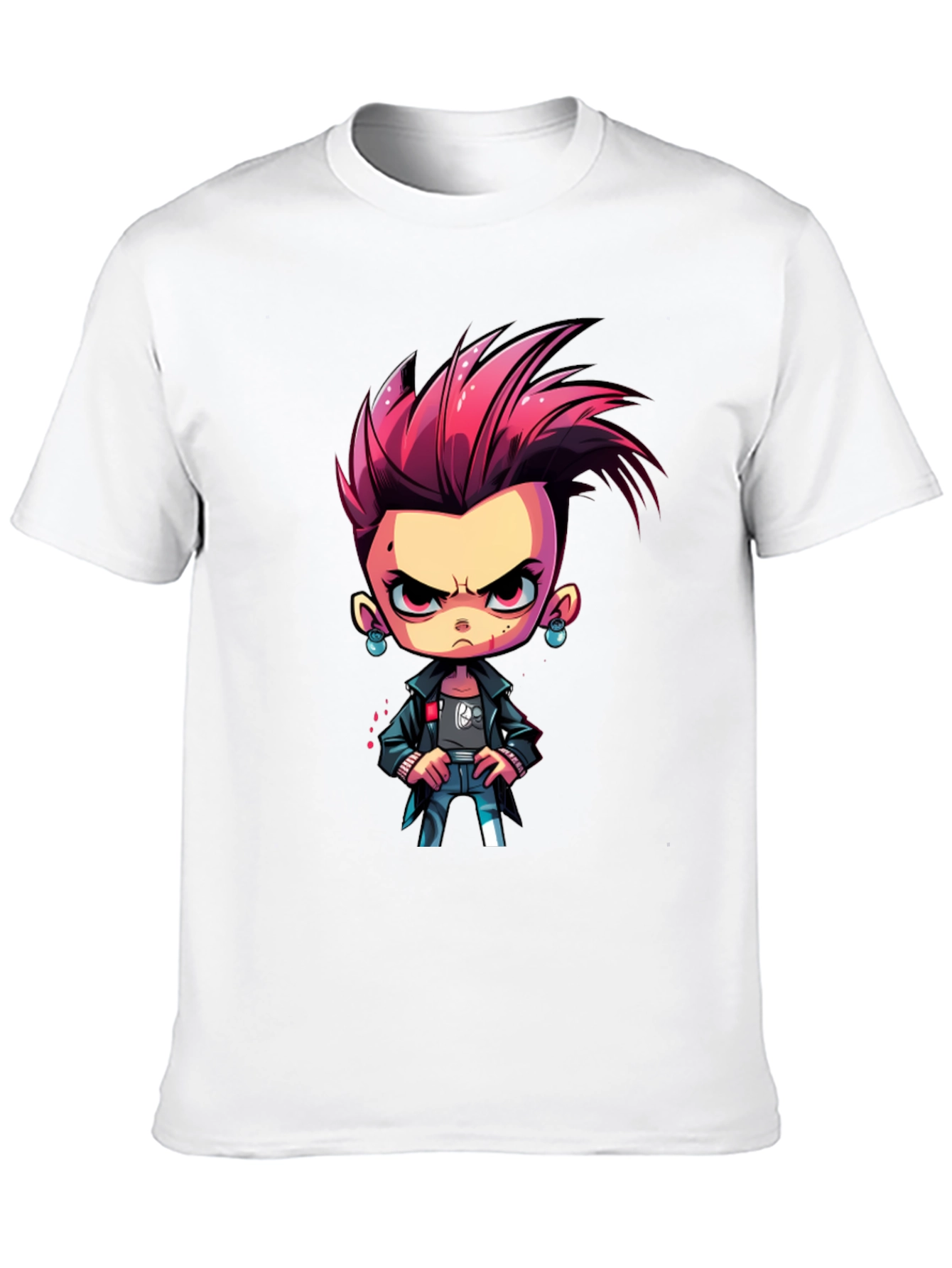 Edgy Cartoon Character on Black T-Shirt