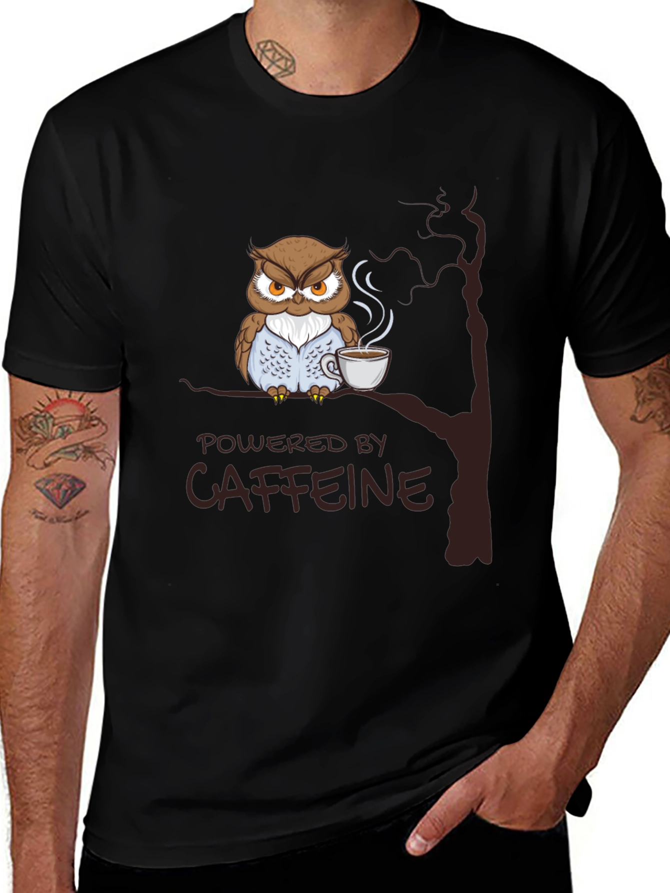 Caffeine Owl T-Shirt - Mens Black Graphic Tee