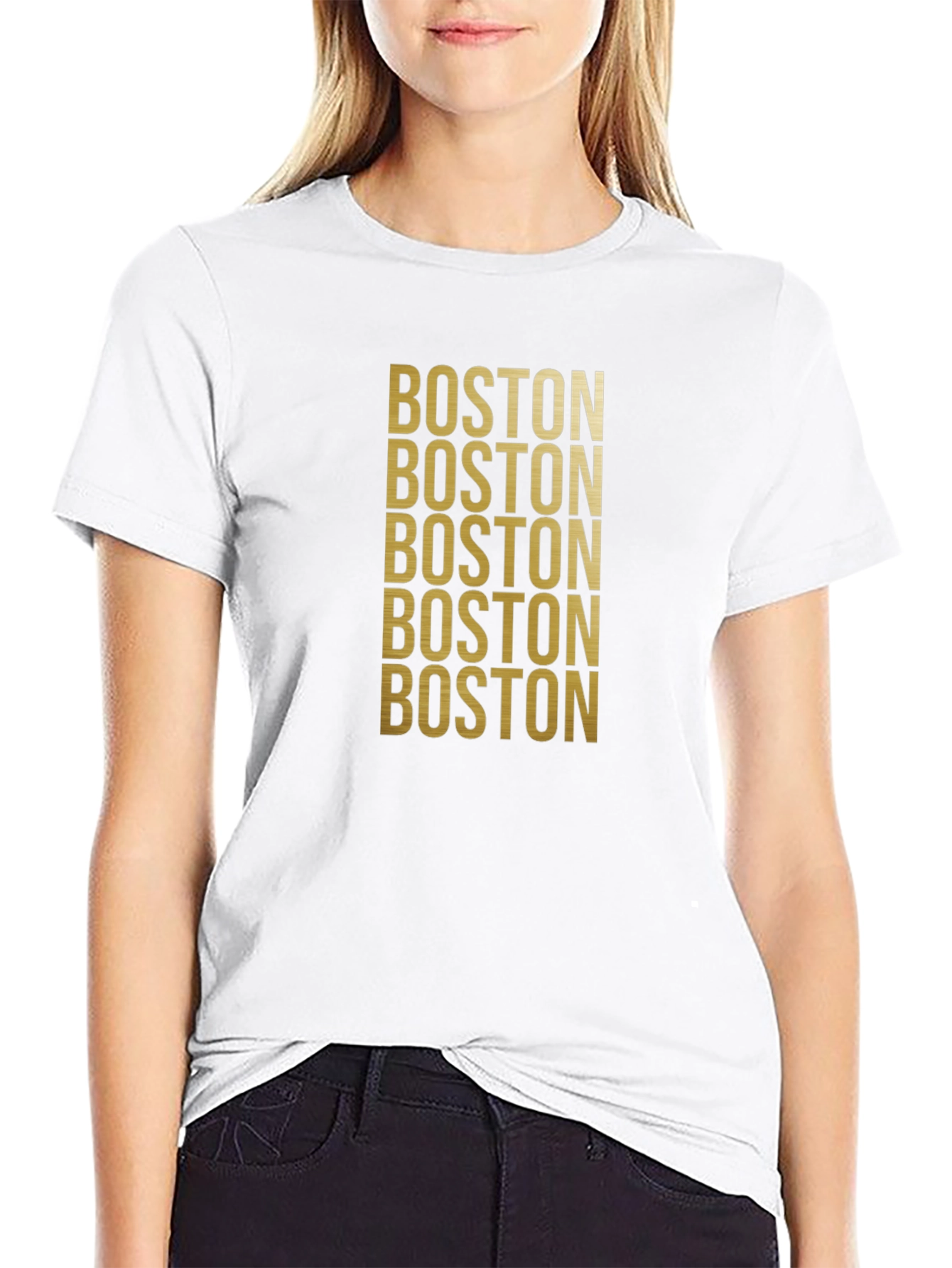 Boston Gold Print Black T-Shirt