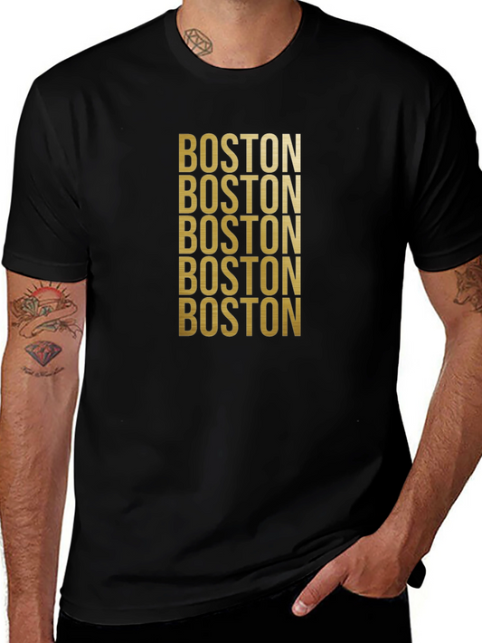Boston Gold Print Black T-Shirt