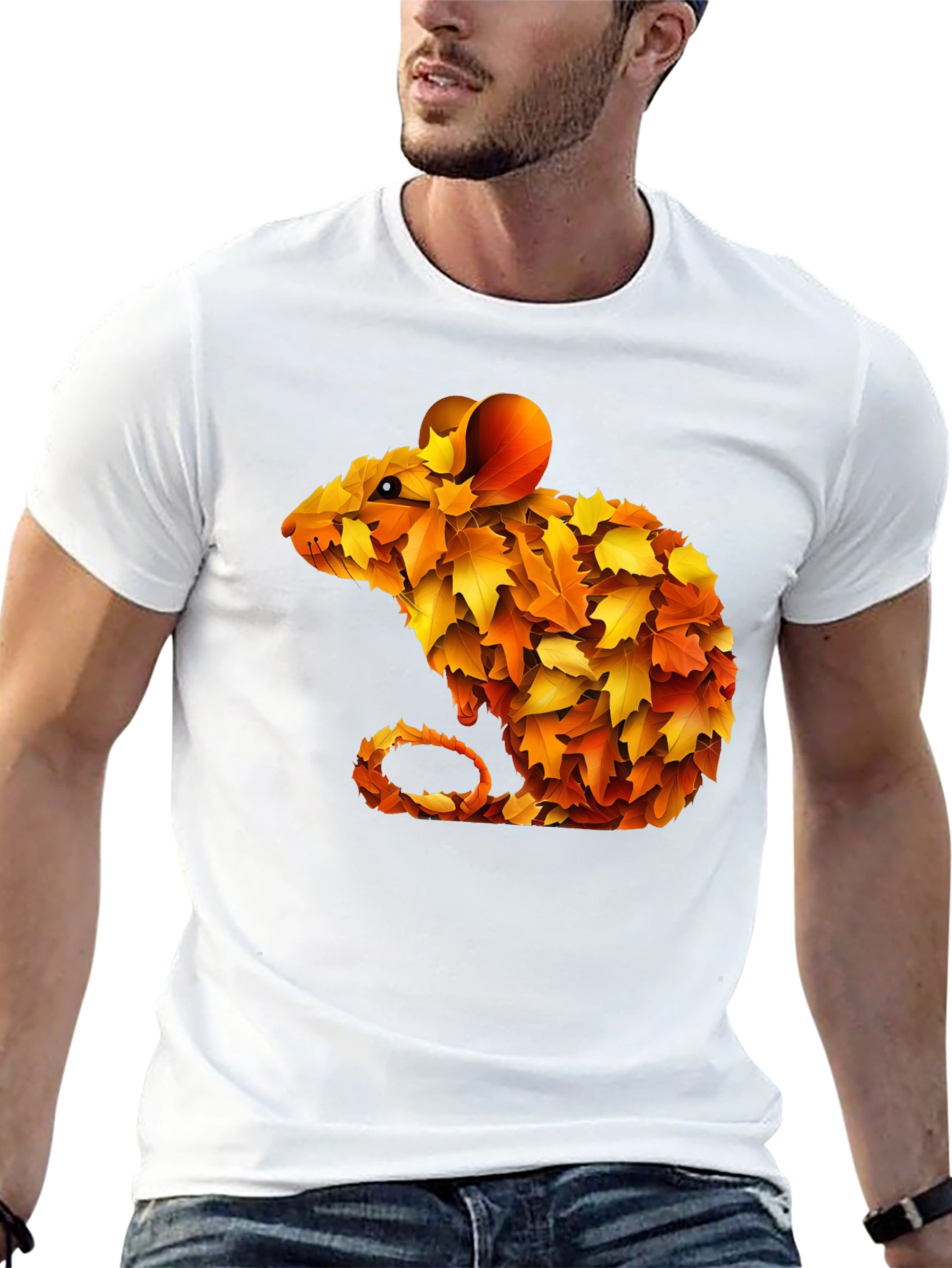 Autumn Leaf Mouse Graphic Tee - Unique Fall Design