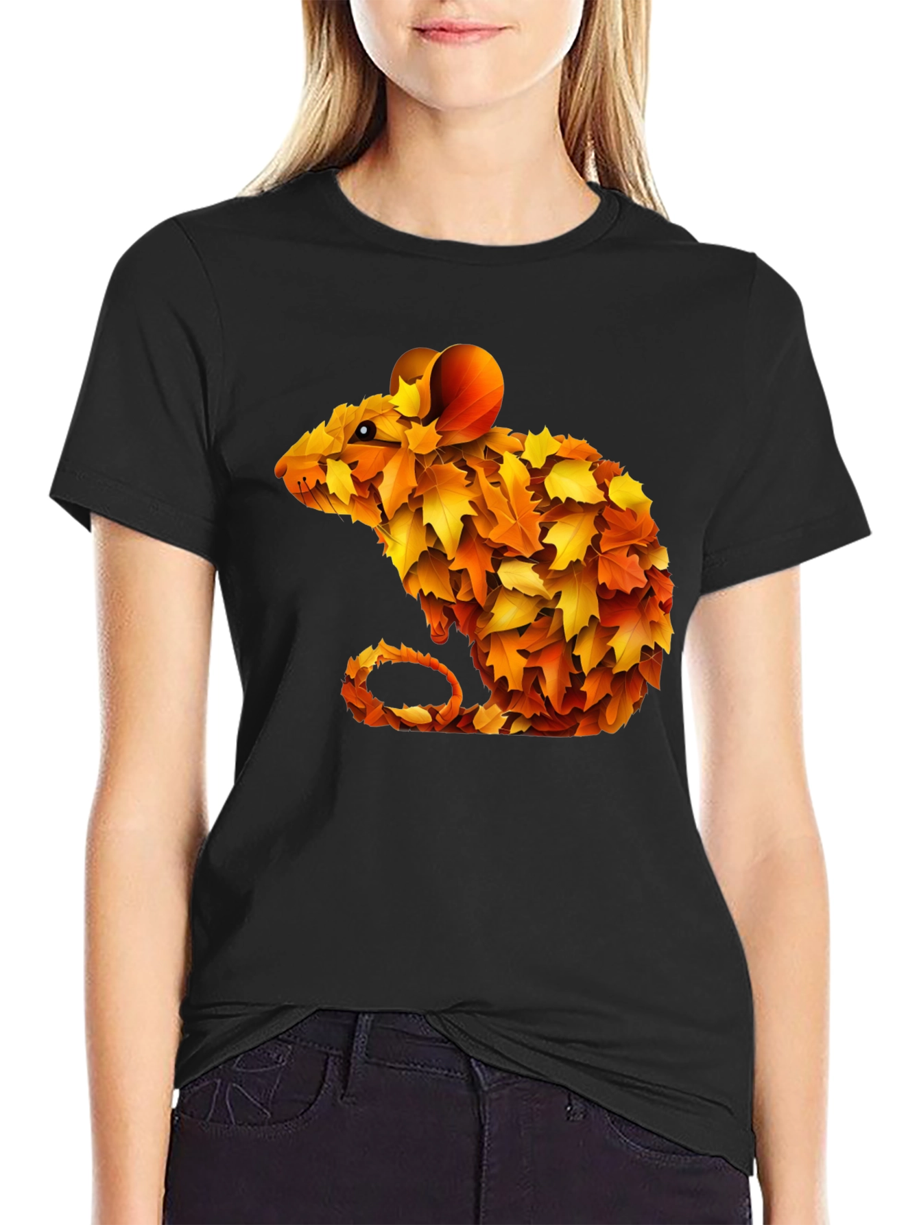 Autumn Leaf Mouse Graphic Tee - Unique Fall Design