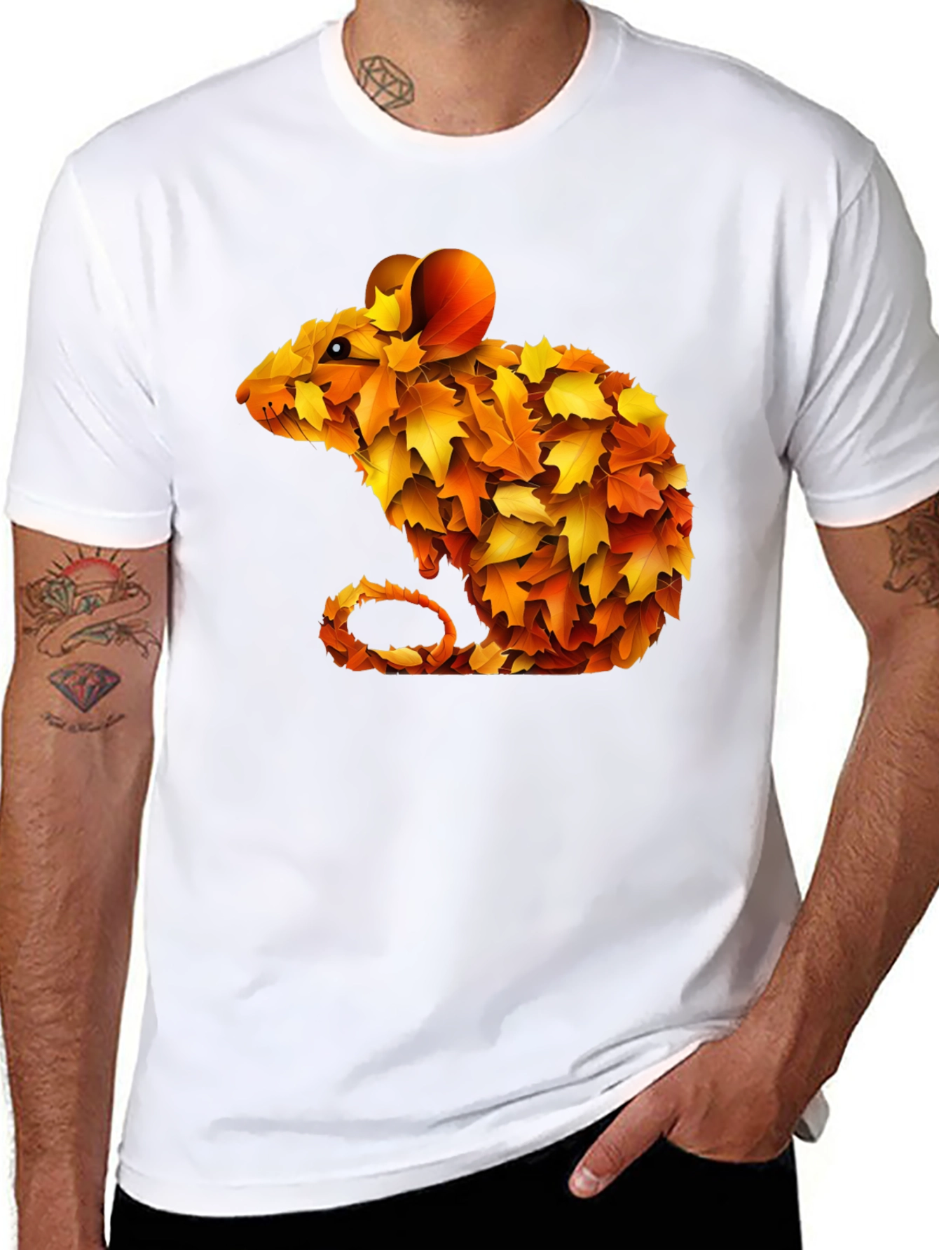Autumn Leaf Mouse Graphic Tee - Unique Fall Design