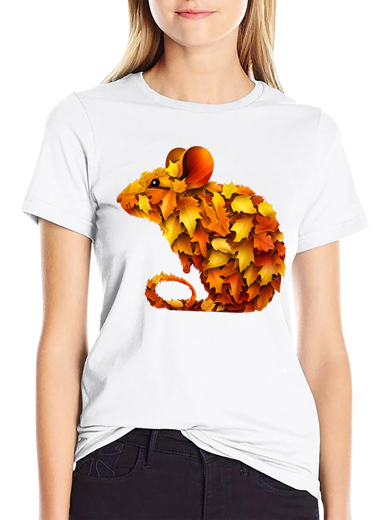 Autumn Leaf Mouse Graphic Tee - Unique Fall Design
