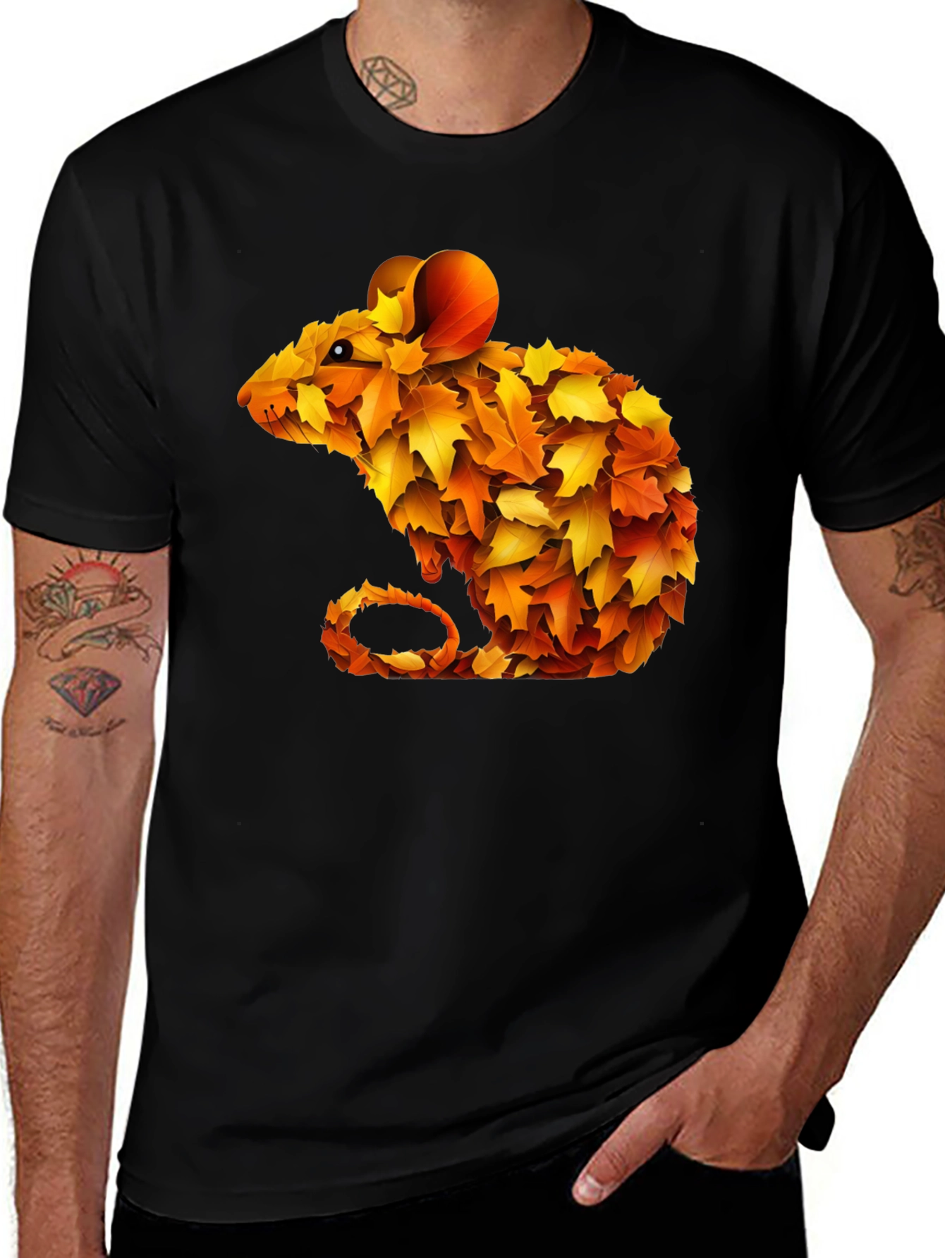 Autumn Leaf Mouse Graphic Tee - Unique Fall Design
