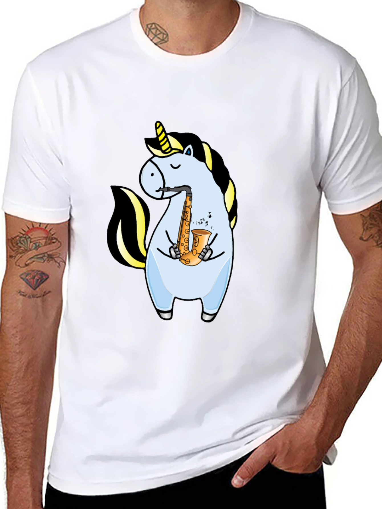 Unicorn Saxophone Graphic T-Shirt - Black