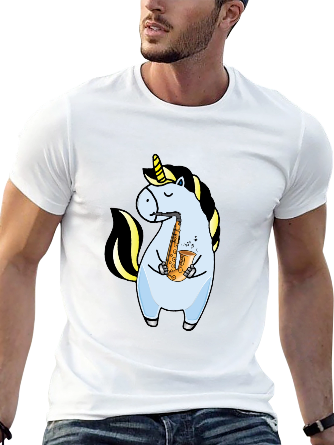 Unicorn Saxophone Graphic T-Shirt - Black