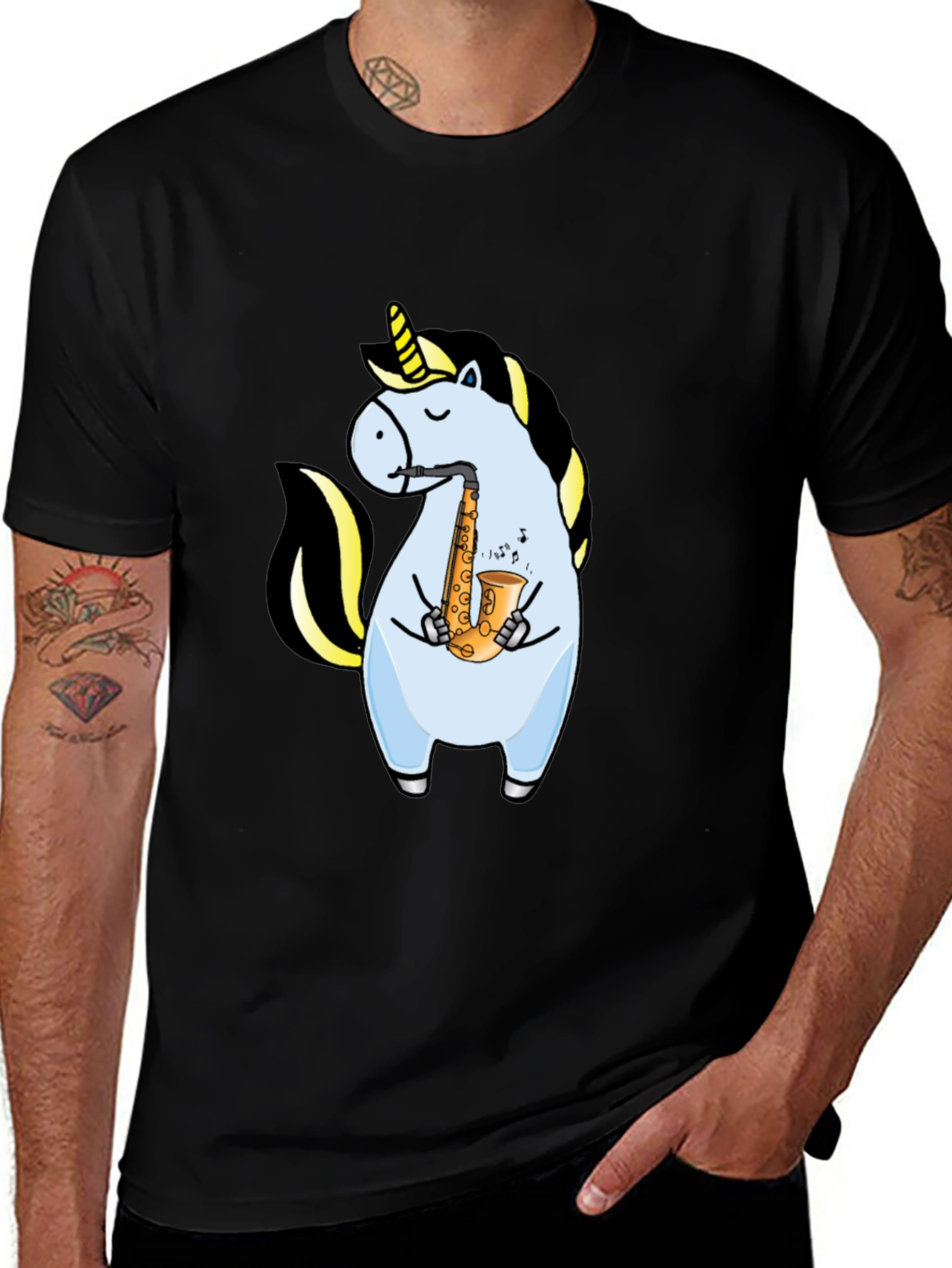 Unicorn Saxophone Graphic T-Shirt - Black