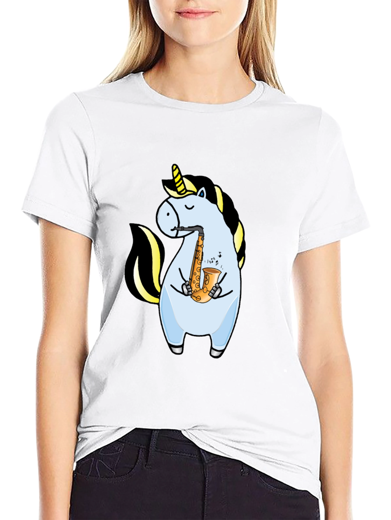 Unicorn Saxophone Graphic T-Shirt - Black