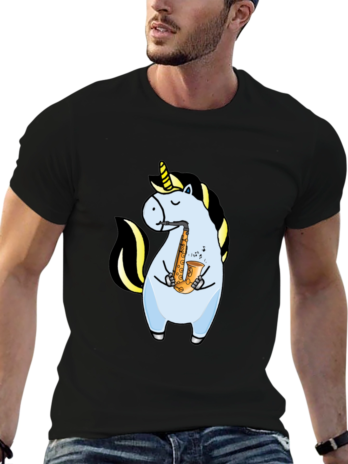Unicorn Saxophone Graphic T-Shirt - Black