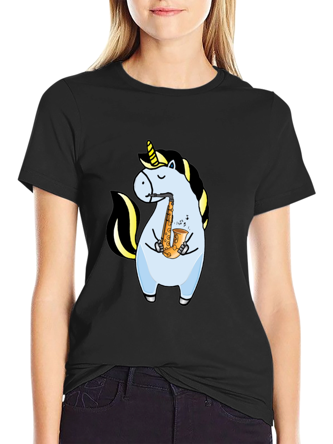 Unicorn Saxophone Graphic T-Shirt - Black