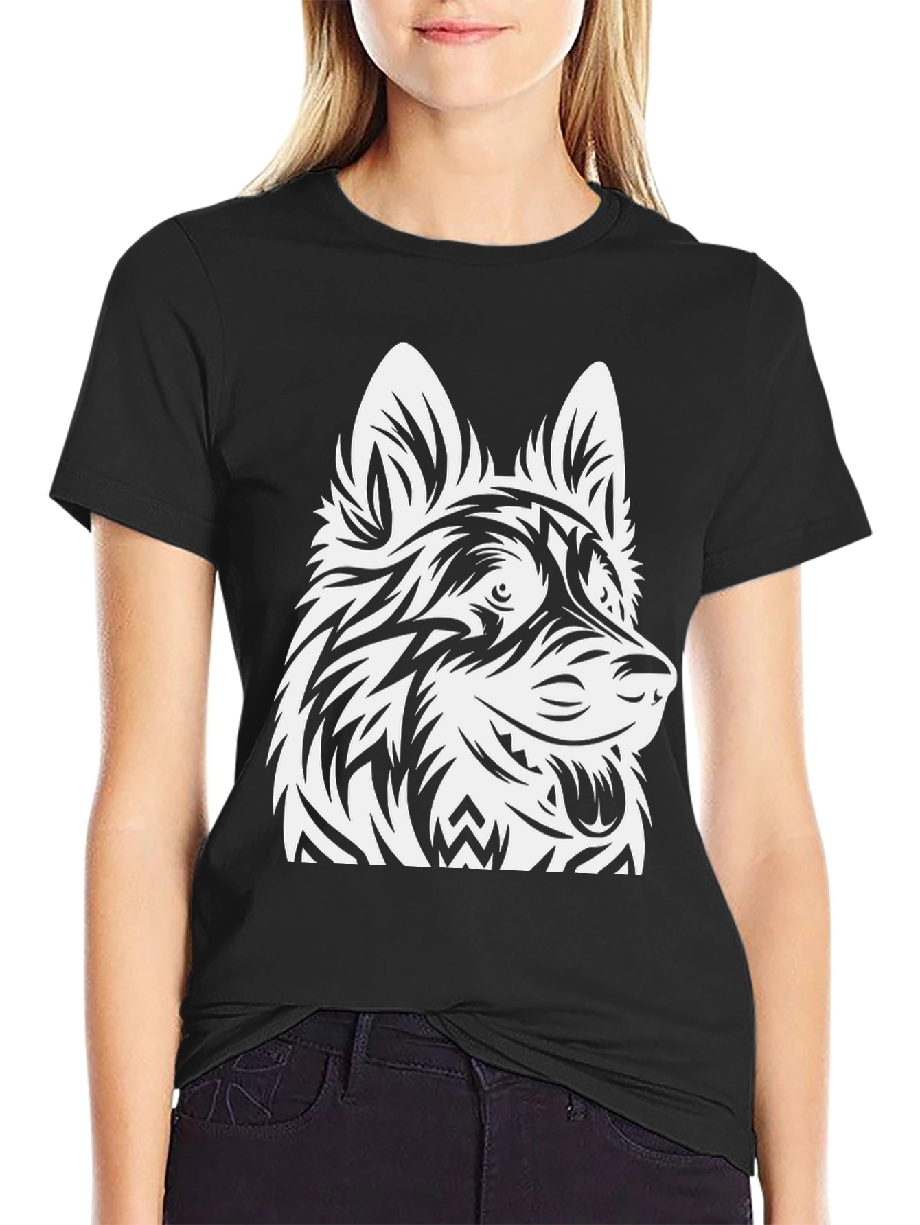 Tribal Dog Graphic Black Tee