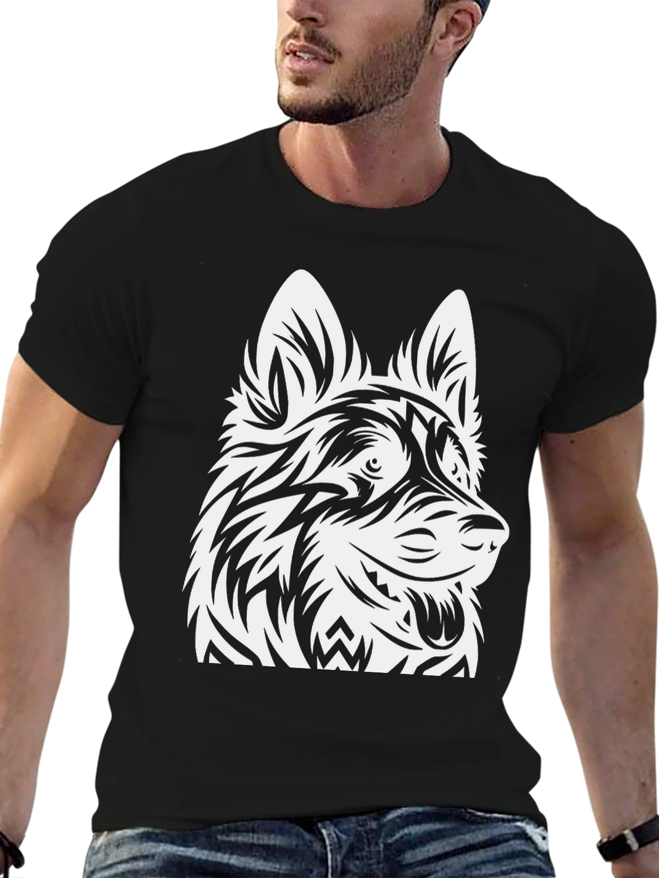 Tribal Dog Graphic Black Tee
