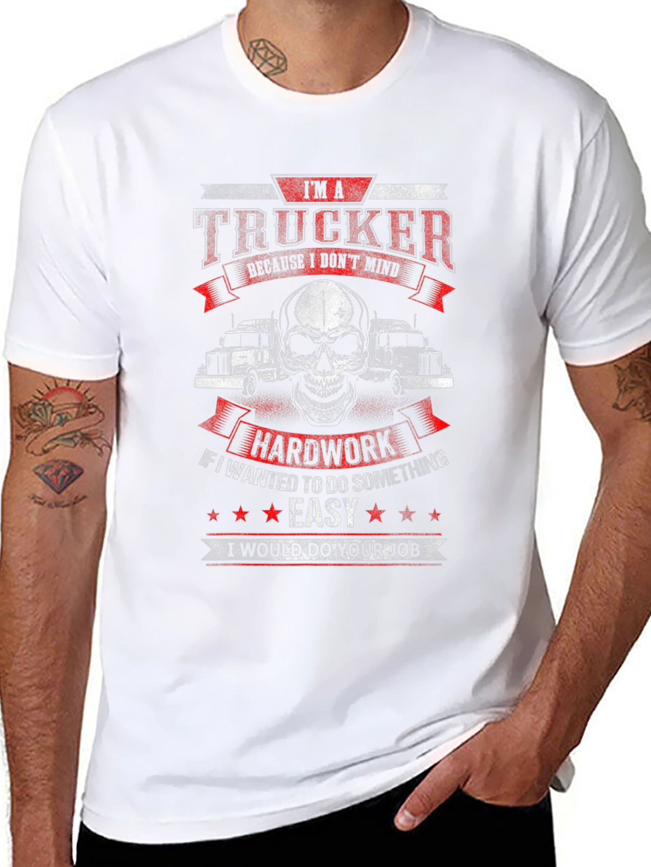 Trucker T-Shirt: Hard Work Skull Design