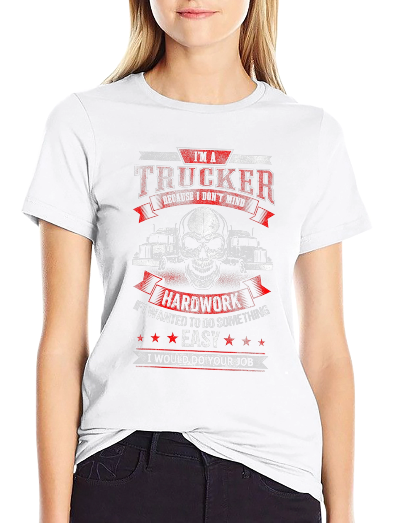 Trucker T-Shirt: Hard Work Skull Design