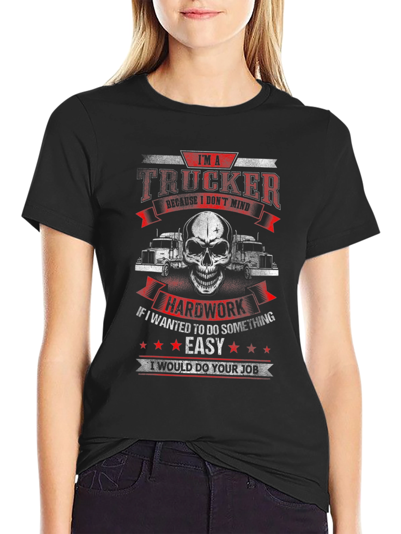 Trucker T-Shirt: Hard Work Skull Design