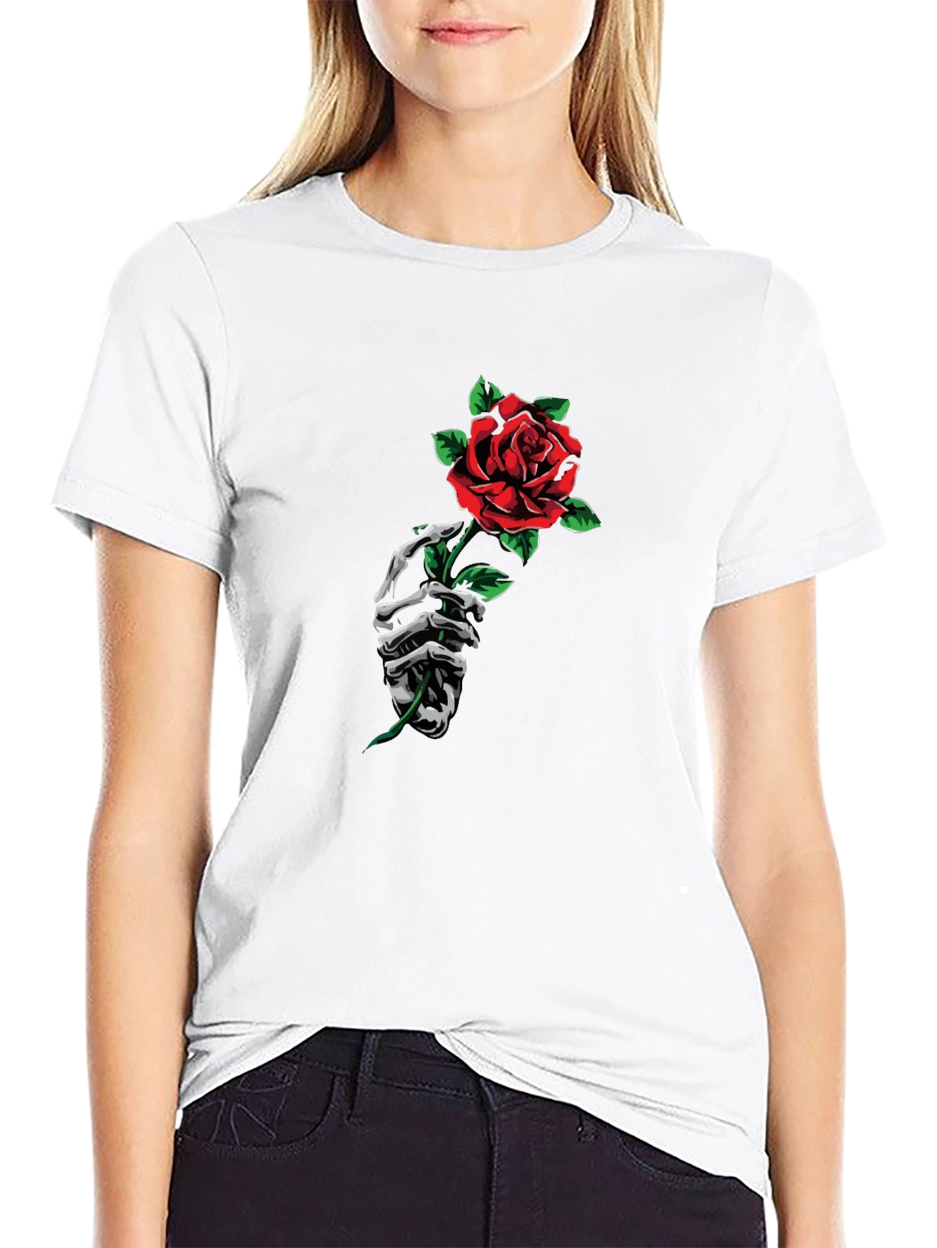 Skeleton Hand Rose Graphic Tee - Black T-Shirt