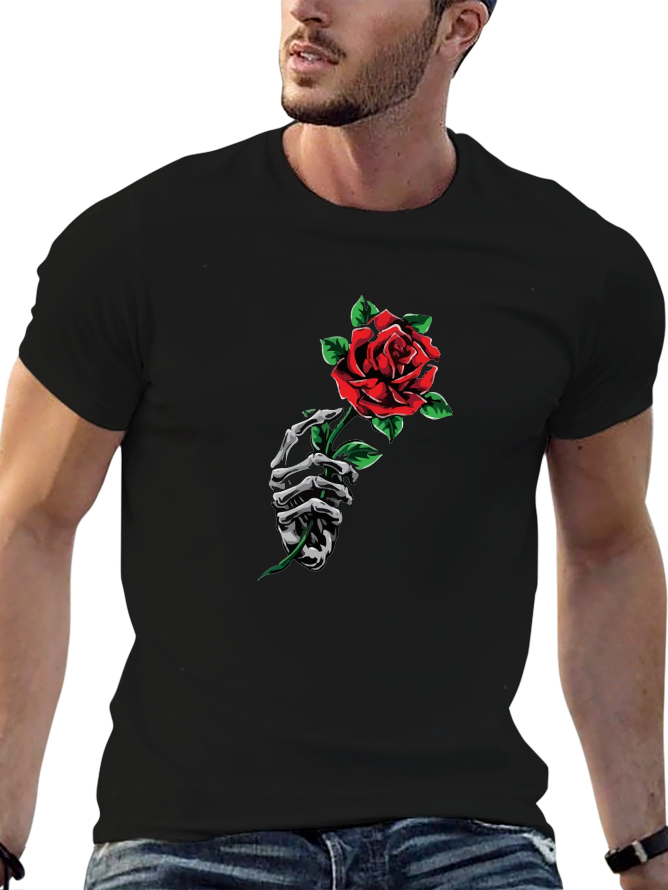 Skeleton Hand Rose Graphic Tee - Black T-Shirt