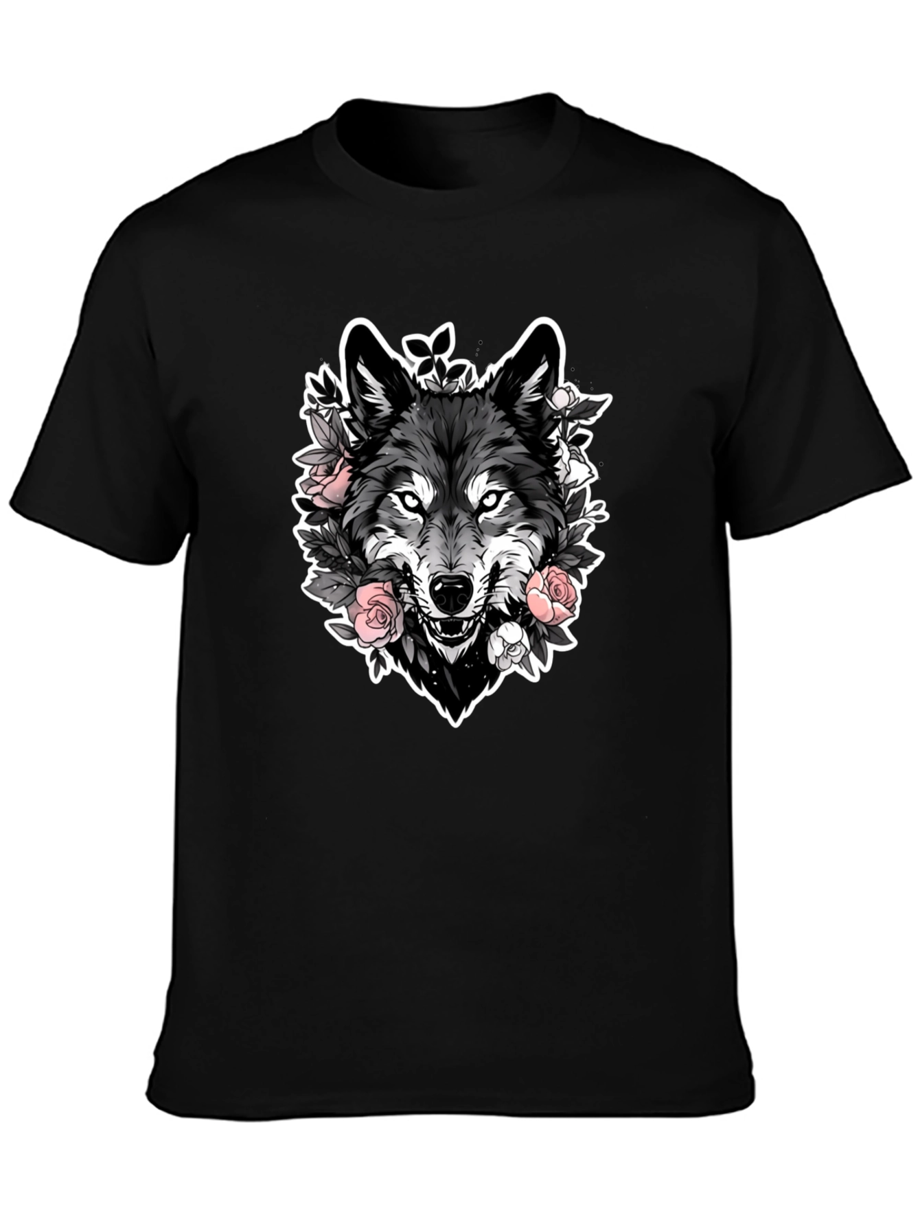 Wolf & Roses Graphic Black T-Shirt