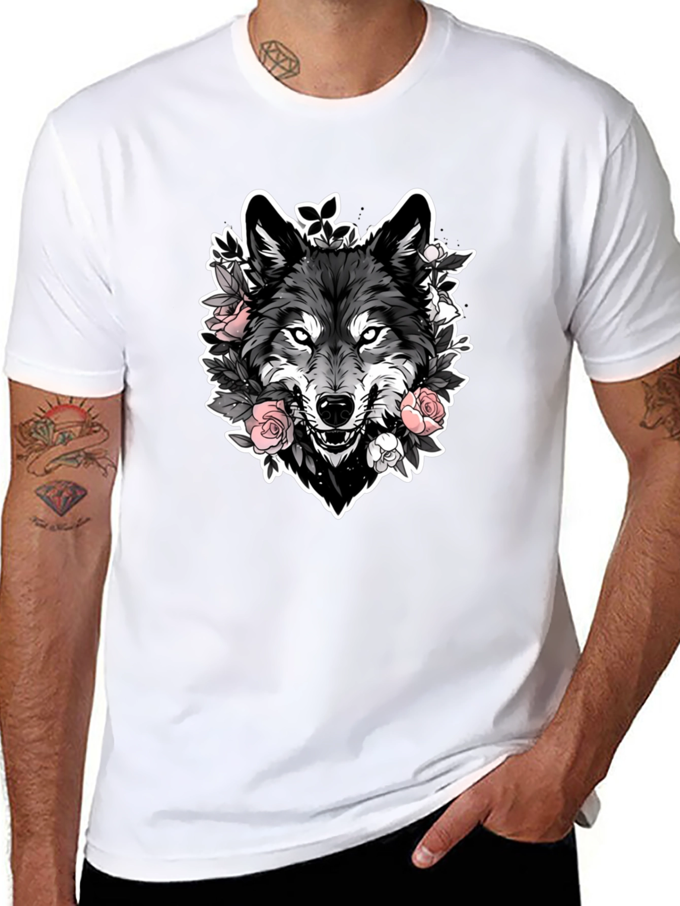Wolf & Roses Graphic Black T-Shirt