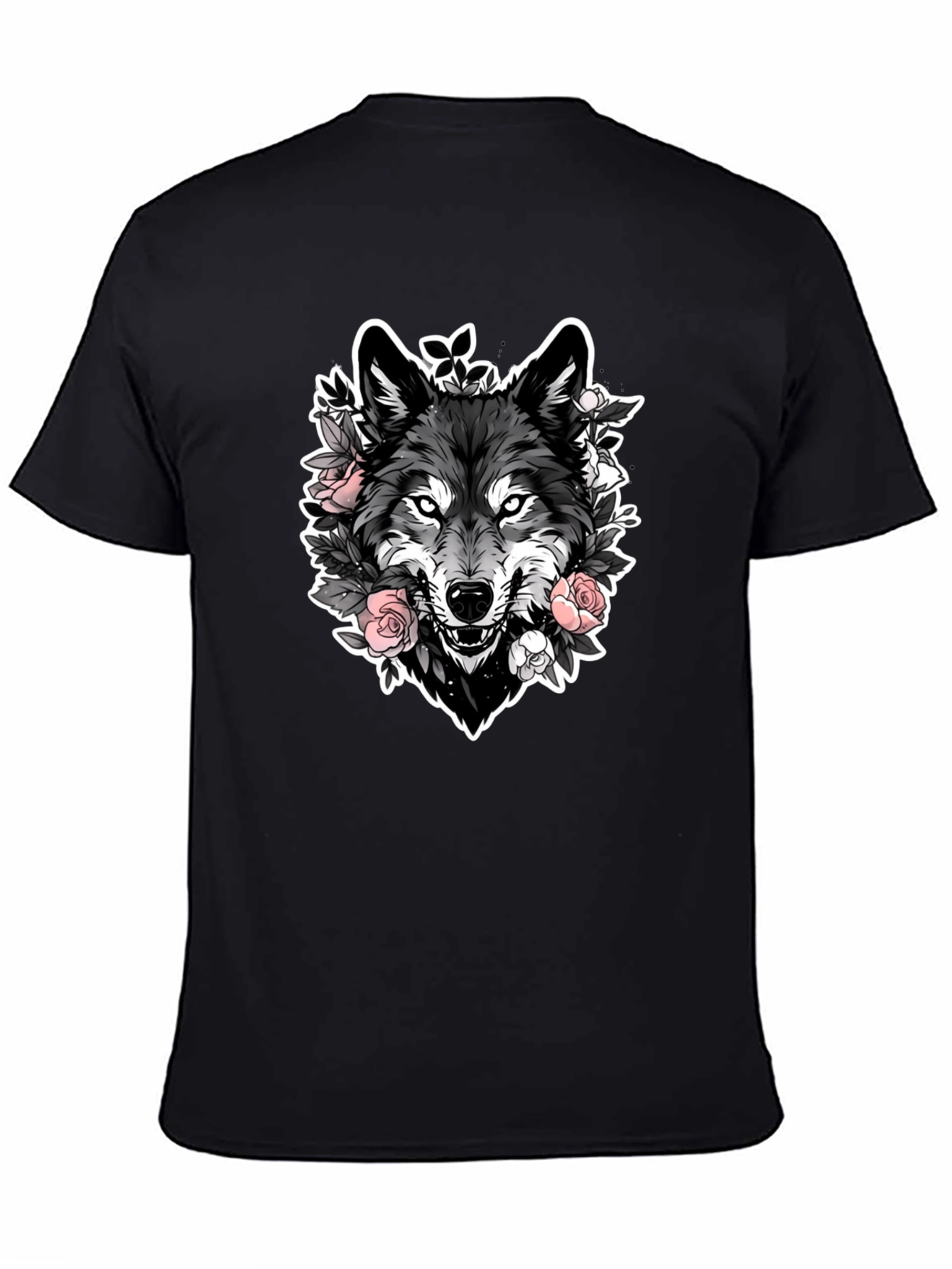 Wolf & Roses Graphic Black T-Shirt