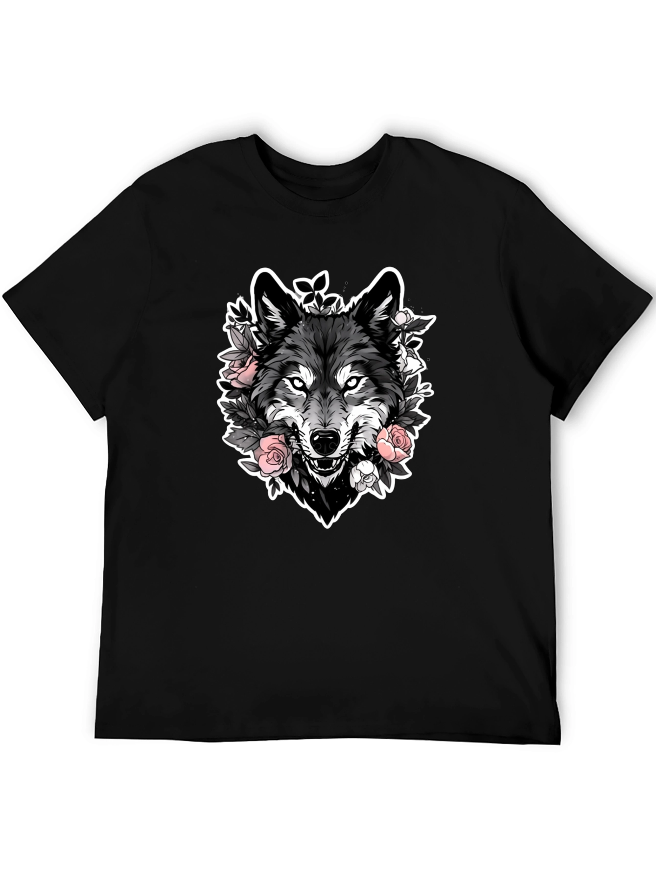 Wolf & Roses Graphic Black T-Shirt