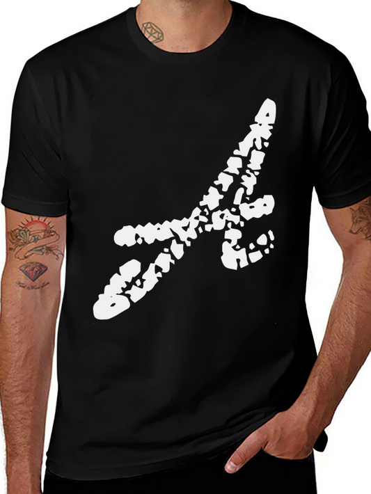 Black Tee with Abstract White Initial Design