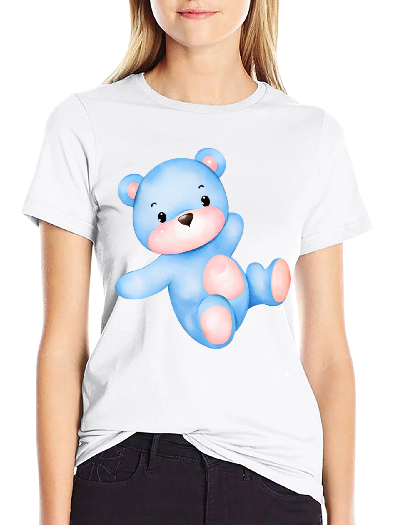 Cute Blue Teddy Bear Graphic Tee